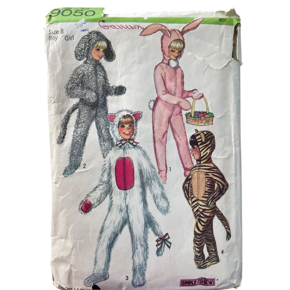 70s Simplicity Animal Costume Patterns Size 8 Kids Rabbit Dog Cat Tiger 1970 CUT